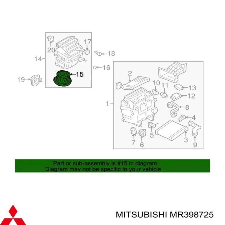 MR398725 Mitsubishi motor de ventilador de forno (de aquecedor de salão)