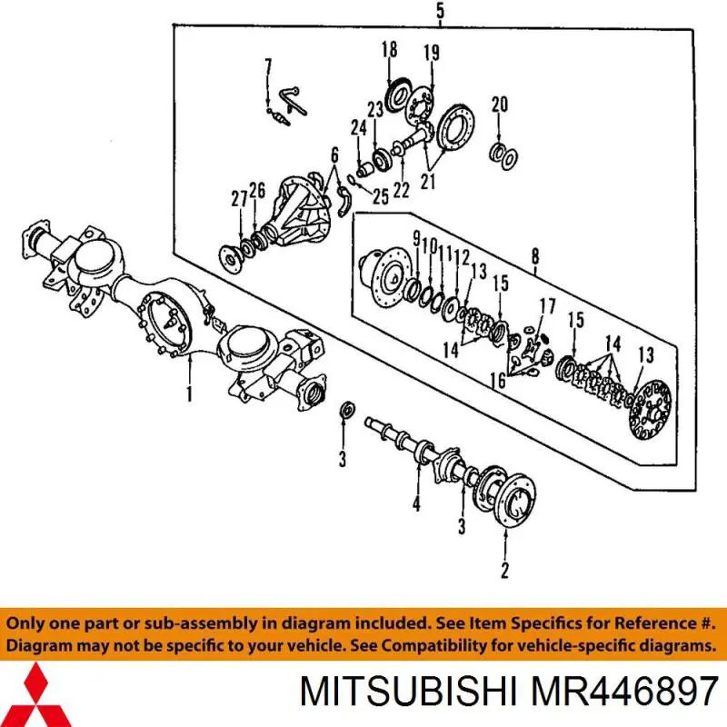 Rodamiento piñón de diferencial trasero exterior MR446897 Mitsubishi