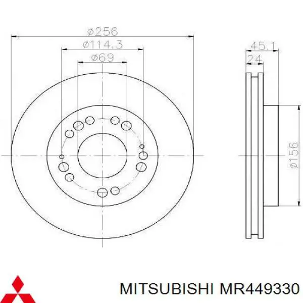 Передние тормозные диски MR449330 Mitsubishi