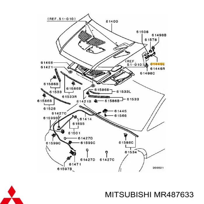 MR487633 Mitsubishi Шарнир капота левый