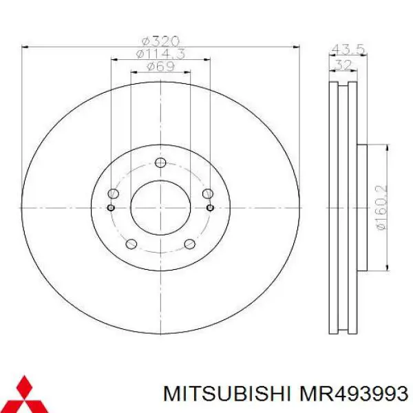 Тормоз дисковый передний Mitsubishi MR493993 цена, от 49.45 USD