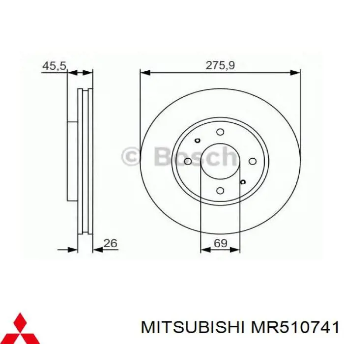 MR510741 Mitsubishi Диск тормозной передний