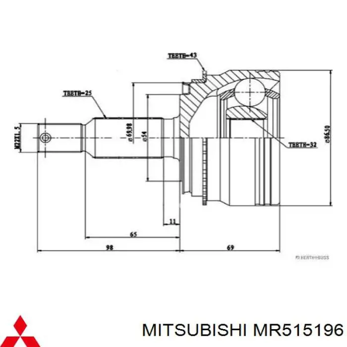 Левая полуось MR515196 Mitsubishi