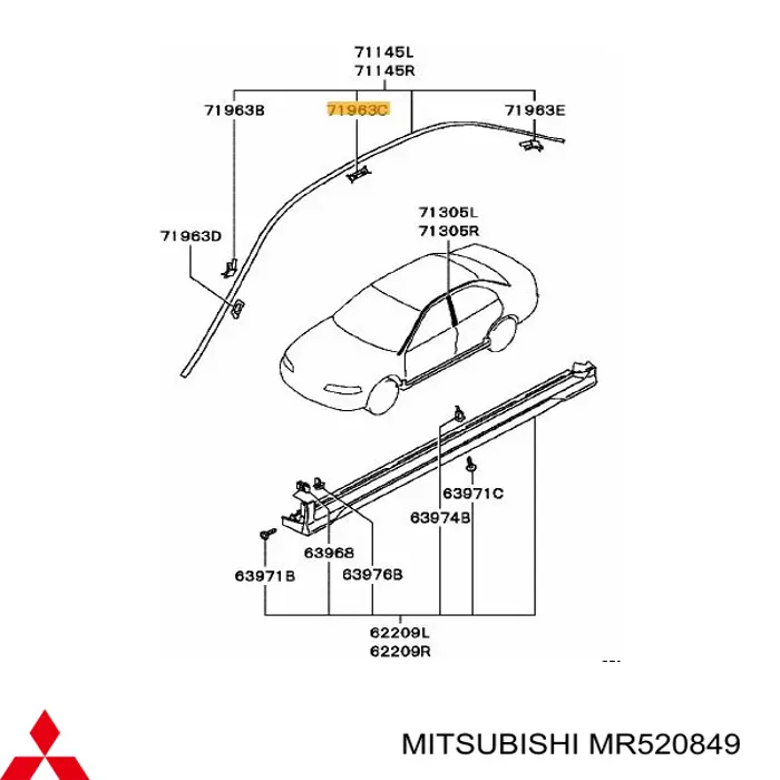 Cápsula (prendedor) de fixação de moldura de pára-brisas para Mitsubishi Lancer (CSA)