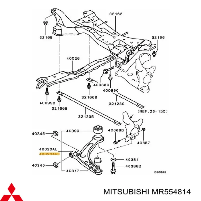 MR554814 Mitsubishi Рычаг передней подвески нижний, правый