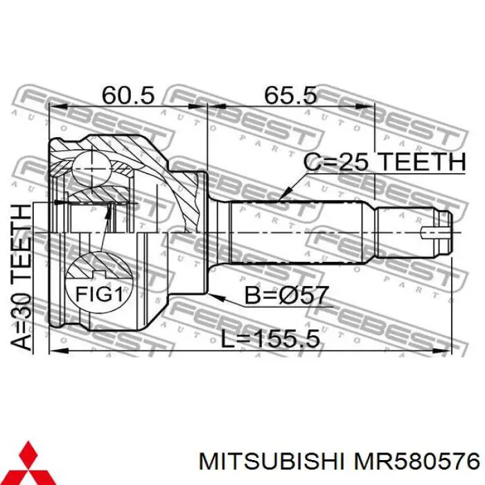 Правая полуось MR580576 Mitsubishi