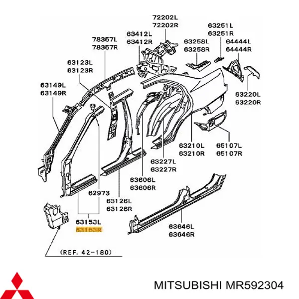 MR592304 Mitsubishi Стойка кузова передняя правая