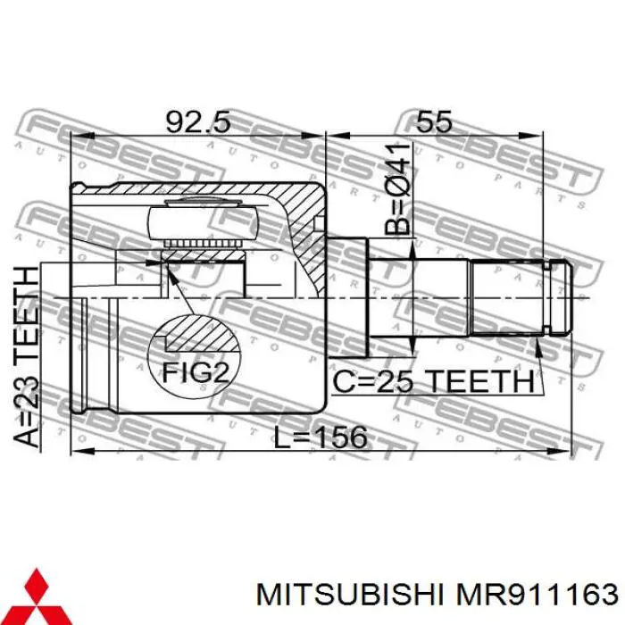 MR911163 Mitsubishi шрус внутренний передний