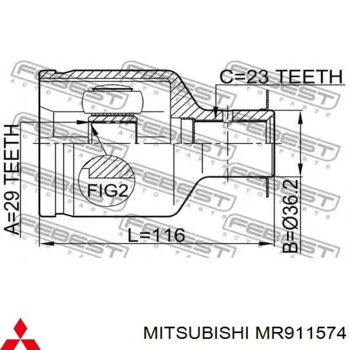 Шарнир привода внутренний Mitsubishi MR911574 цена, от 38.24 USD