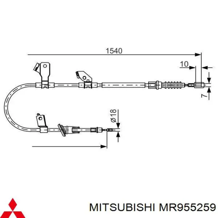 MR955259 Mitsubishi трос ручного тормоза задний левый