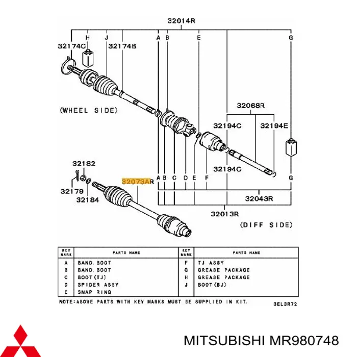 MR980748 Mitsubishi semieixo traseiro direito