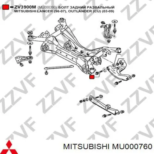 Perno, Palanca de caída Trasera, Exterior MU000760 Mitsubishi