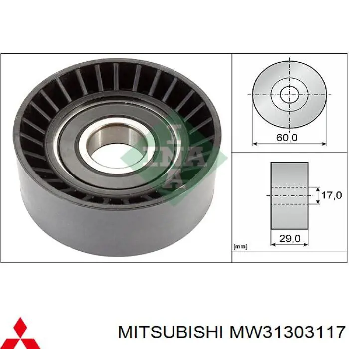 Polea inversión / guía, correa poli V MW31303117 Mitsubishi