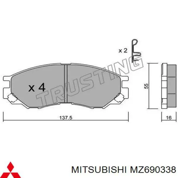 Передние тормозные колодки MZ690338 Mitsubishi