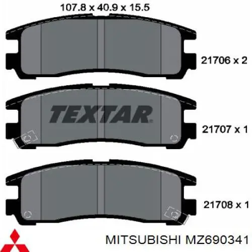 Pastillas de freno traseras MZ690341 Mitsubishi