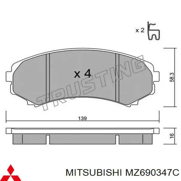 Колодки Mitsubishi MZ690347C цена, от 22.26 USD
