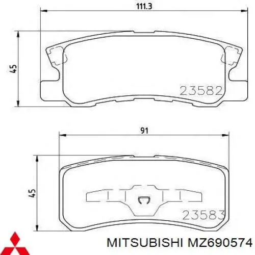 MZ690574 Mitsubishi колодки тормозные задние дисковые