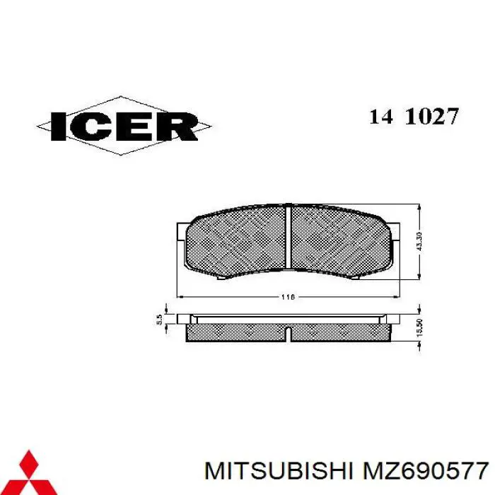 MZ690577 Mitsubishi Колодки тормозные дисковые комплект