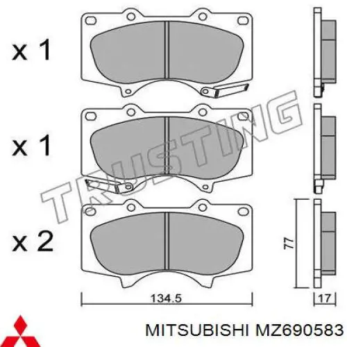 Передние тормозные колодки MZ690583 Mitsubishi