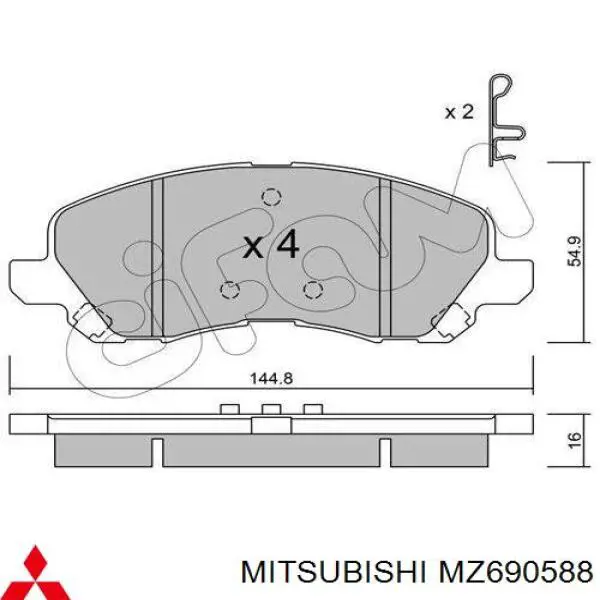 MZ690588 Mitsubishi колодки тормозные передние дисковые