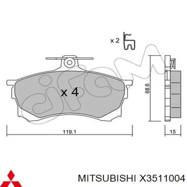 X3511004 Mitsubishi колодки тормозные передние дисковые