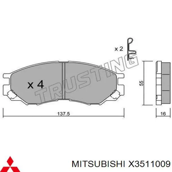 X3511009 Mitsubishi колодки тормозные передние дисковые