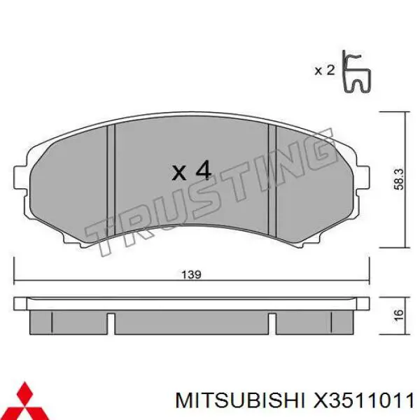 X3511011 Mitsubishi колодки тормозные передние дисковые