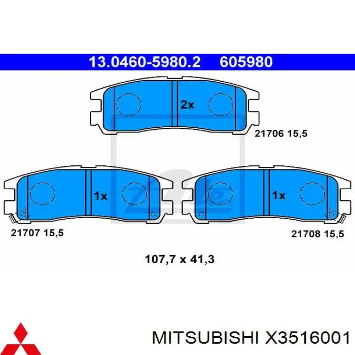 Pastillas de freno traseras X3516001 Mitsubishi