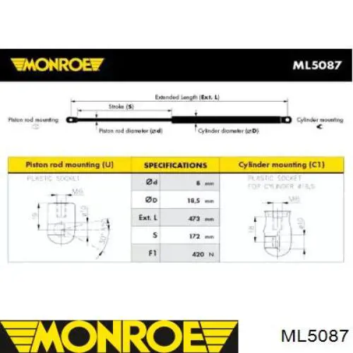 Амортизатор багажника ML5087 Monroe