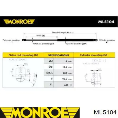 ML5104 Monroe амортизатор багажника