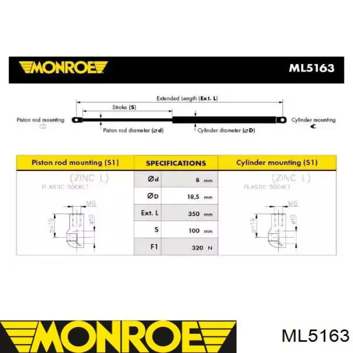 ML5163 Monroe амортизатор багажника