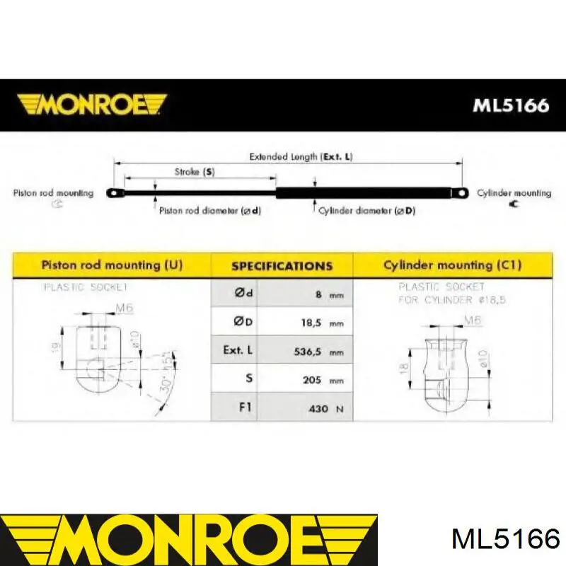 Амортизатор задней двери Monroe ML5166 цена, от 10.14 USD