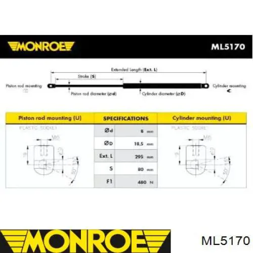 Амортизатор задней двери Monroe ML5170 цена, от 8.28 USD