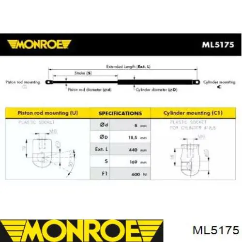 Газовый упор багажника Monroe ML5175