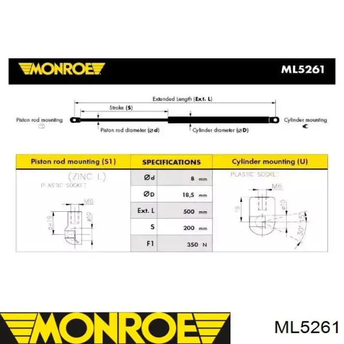 ML5261 Monroe амортизатор капота