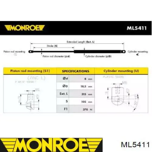 Амортизатор багажника ML5411 Monroe