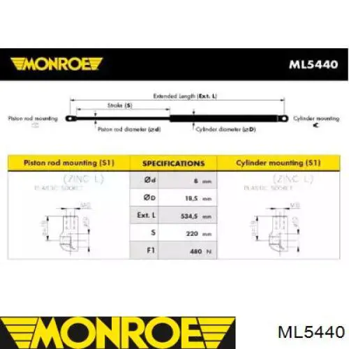 Амортизатор крышки багажника (двери 3/5-й задней) MONROE ML5440