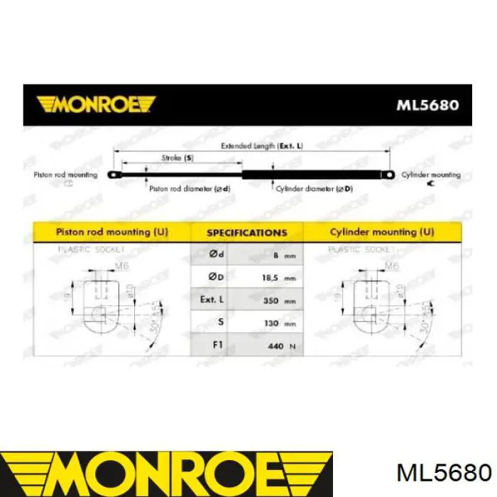 Амортизатор задней двери Monroe ML5680 цена, от 11.38 USD