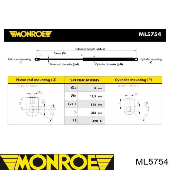 Газовый упор багажника Monroe ML5754