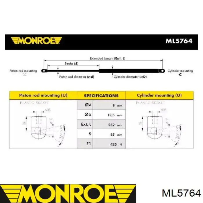 ML5764 Monroe амортизатор багажника