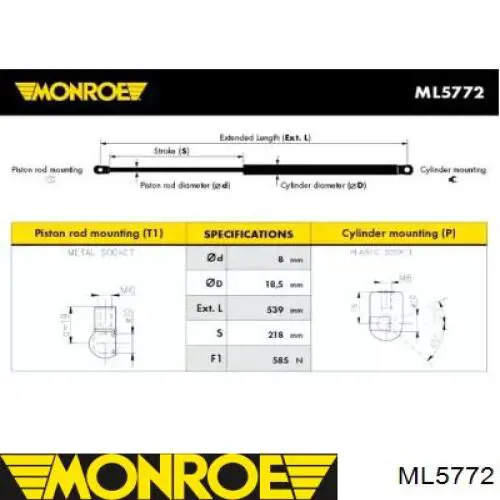 Амортизатор багажника ML5772 Monroe