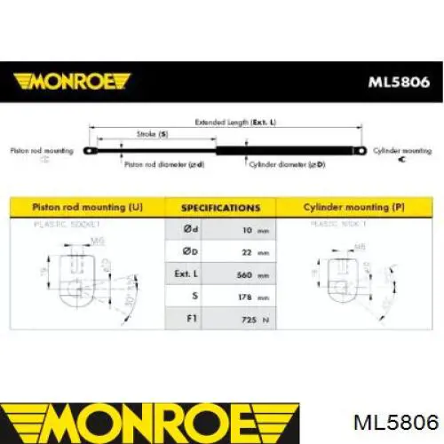 Амортизатор багажника ML5806 Monroe