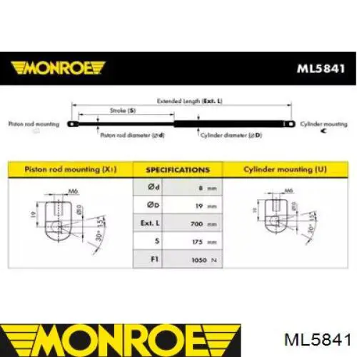 Амортизатор багажника ML5841 Monroe