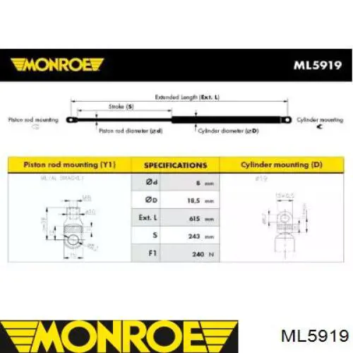 Амортизатор капота ML5919 Monroe