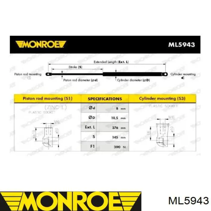 Compre 95962016 General Motors Amortecedor de tampa de porta-malas (de 3ª/5ª porta traseira)