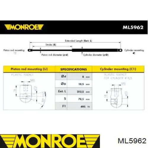 Амортизатор багажника ML5962 Monroe