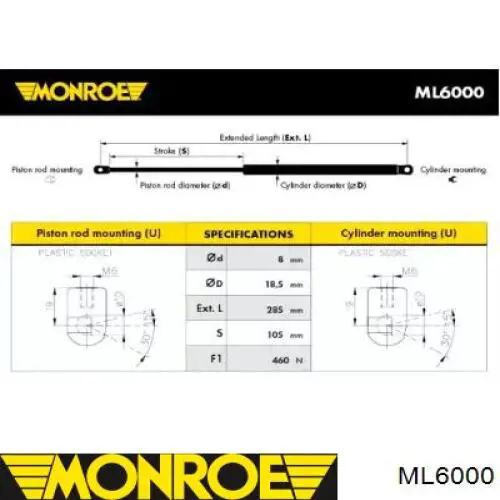 Амортизатор капота правый Monroe ML6000