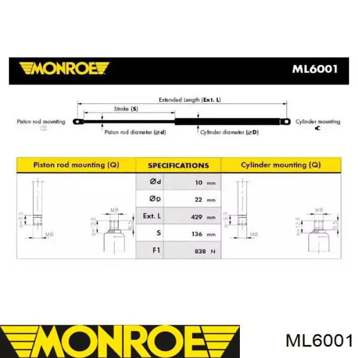 Амортизатор крышки багажника (двери 3/5-й задней) MONROE ML6001