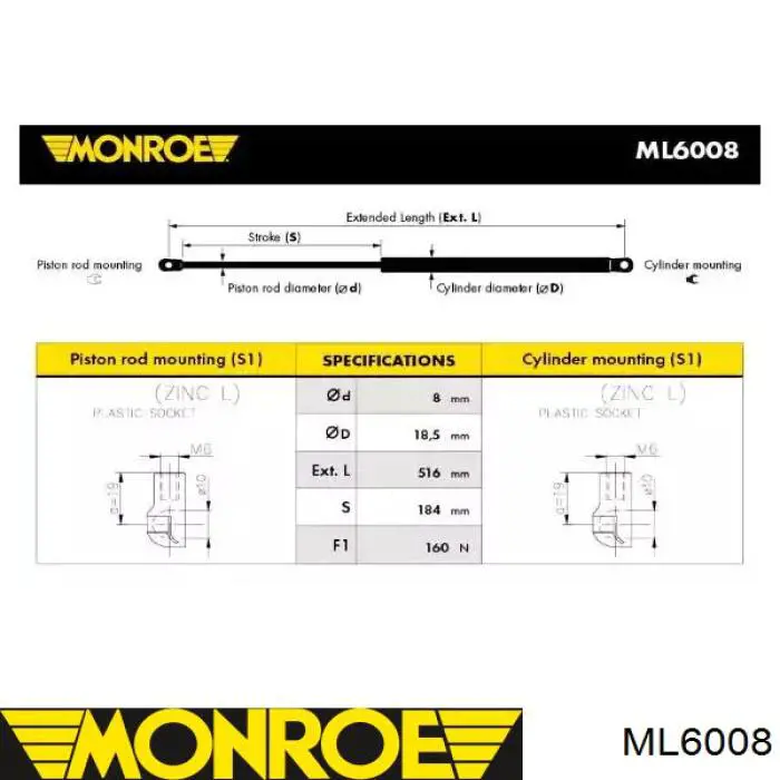 ML6008 Monroe amortecedor da capota esquerdo
