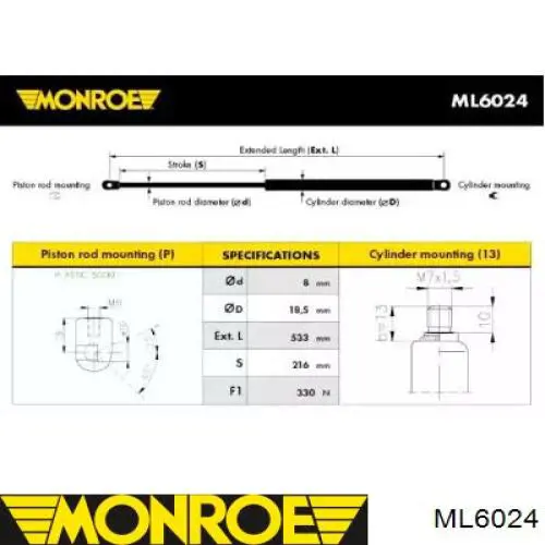 ML6024 Monroe амортизатор капота левый